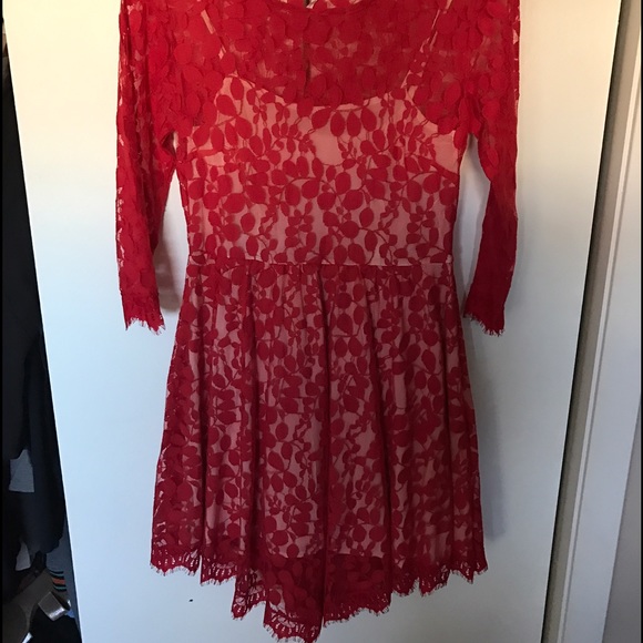 NWOT Free People Red Lace Dress with Slip