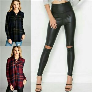 🌟Just In🌟Cutout Knee Faux Leather Leggings