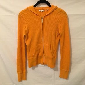 Vince Sweaters - Vince Orange Thermal Waffle Zip Up Hooded Sweater