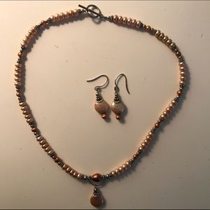 Beige Pearl Necklace & Earring Set