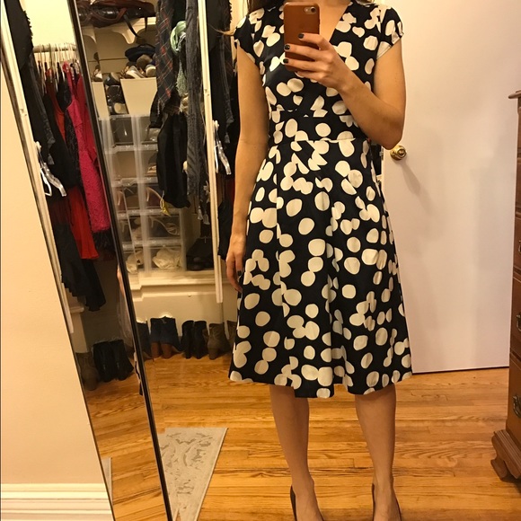 Navy polka dot midi wrap dress