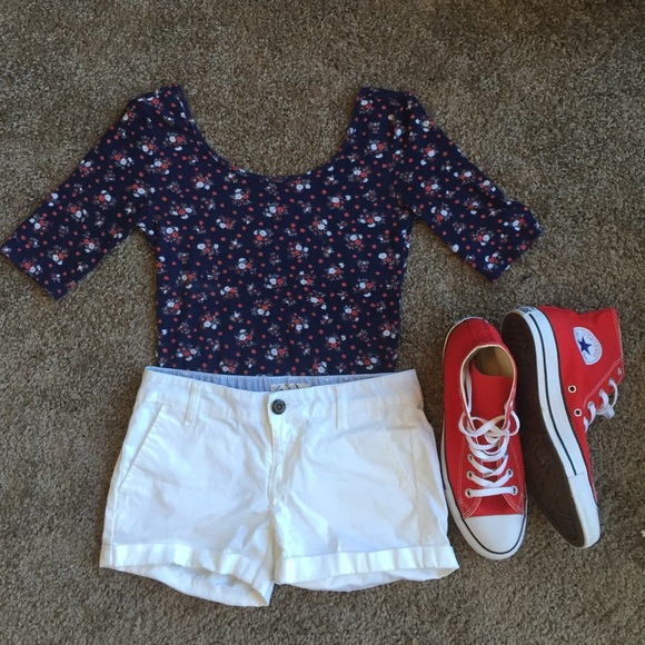 White cotton twill shorts