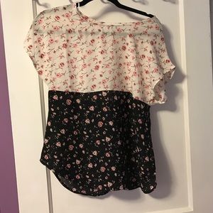 Dressy black and white top with pink flowers