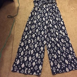 Dark blue and white print wide leg pants