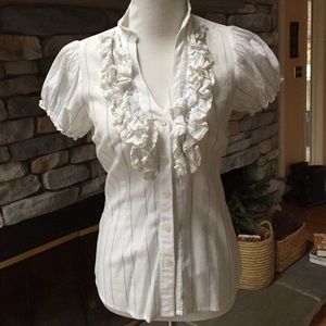 White ruffled anthropological shirt