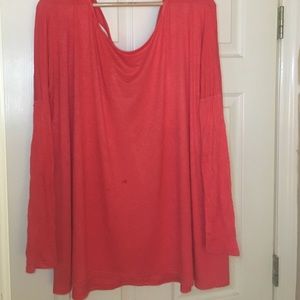 Coral Long Sleeve Top w/Beautiful Cross Cross Back
