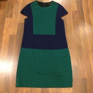 Navy Blue and Green Short Sleeve Dress