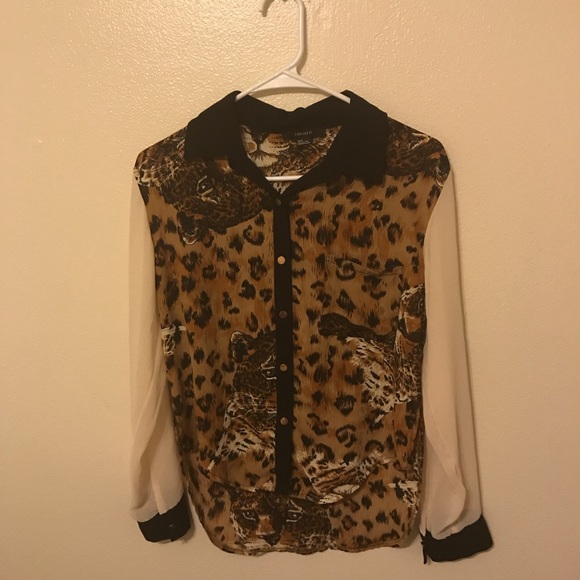 Cheetah Print button down blouse