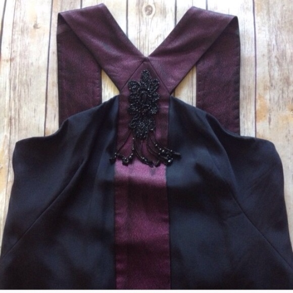 Badgley Mischka black & purple silk cocktail dress