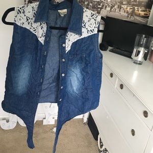 Never worn, denim/lace sleeveless