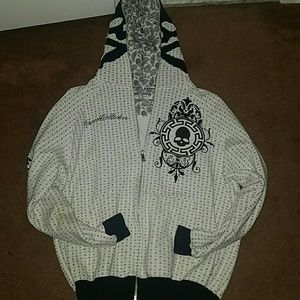 Men's White and Black Hoody