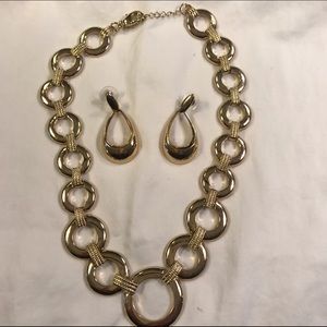Gold plated necklace and earrings.