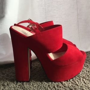 Red chunky heels