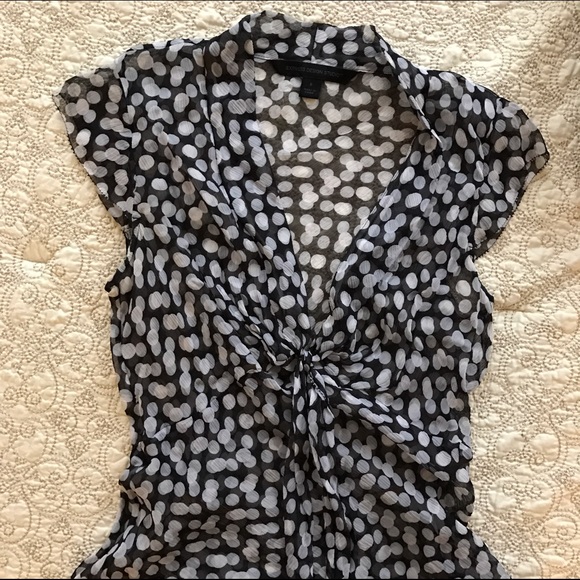 Black and white polka dot silk sheer top