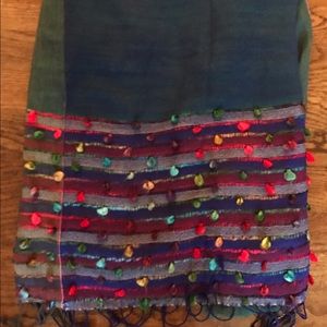 Blue green with multi color scarf