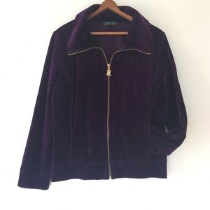 Lauren Ralph Lauren, Purple Velvet Zip Up Jacket