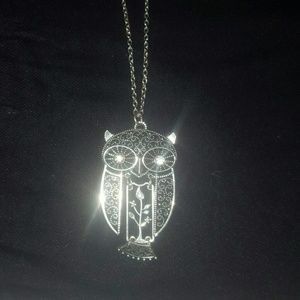 Silver long owl chain necklace