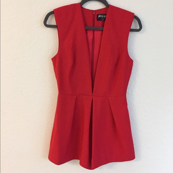 Nasty Gal super low V red romper in XS