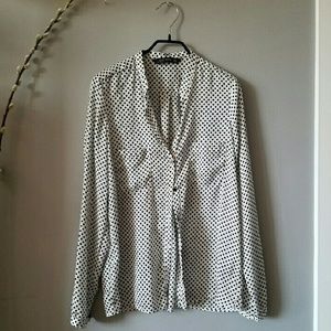SOLD Zara White Polka-Dot Blouse