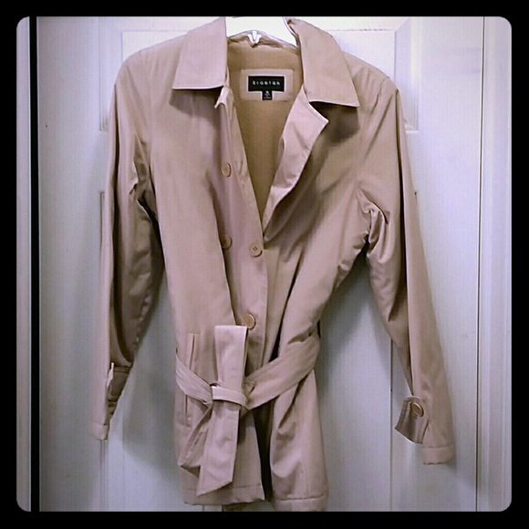 Tan fleece rain trench coat