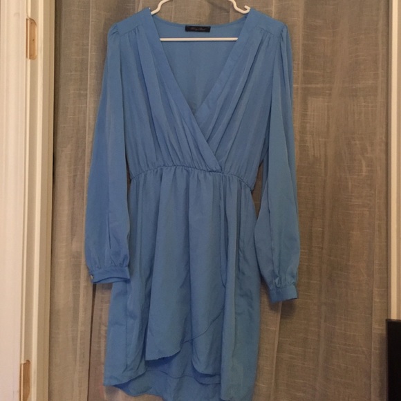 Sky blue faux wrap dress