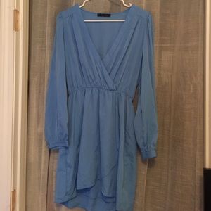 Sky blue faux wrap dress
