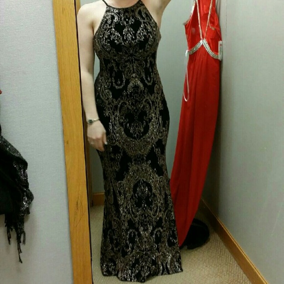 Black and Pink Glitter Formal Gown Sz 7/8