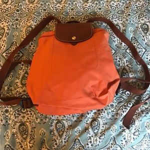 Longchamp orange nylon backpack
