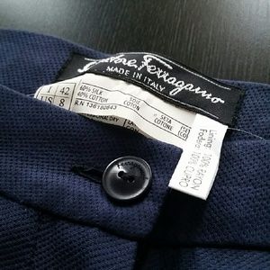 Salvatore Ferragamo navy silk/cotton blend pants
