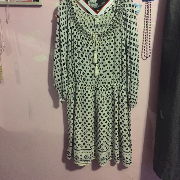 White and blue patterned dress