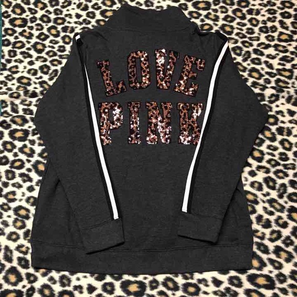 Victoria Secret PINK cheetah bling halfzip varsity