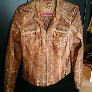 Distressed Brown Faux Leather Jacket