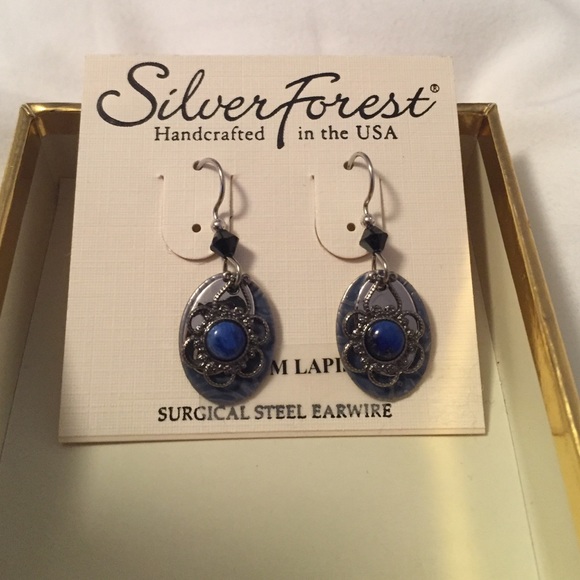 Silver and Denim Dangling Earring