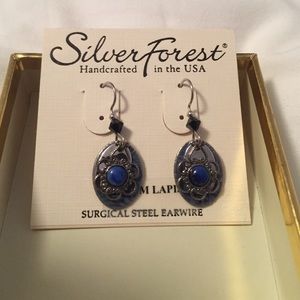 Silver and Denim Dangling Earring