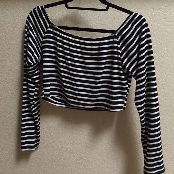 Foreign exchange black and white striped crop top.
