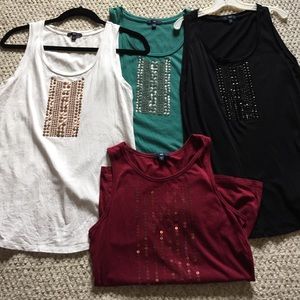 4 Gap tanks 3 with stud detail and 1 with sequins