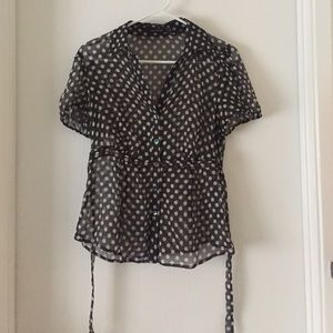Sheer navy with cream polka dot blouse