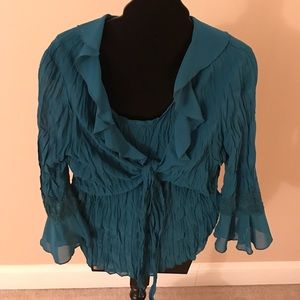 Women's teal blue crinkled blouse