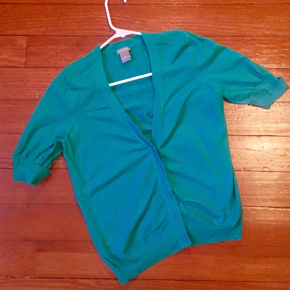 Turquoise cuffed sleeve cardigan