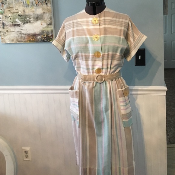 Vintage Linen belted dress