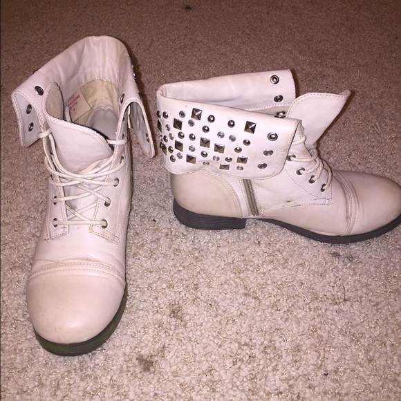 Light pink/tan studded combat boots