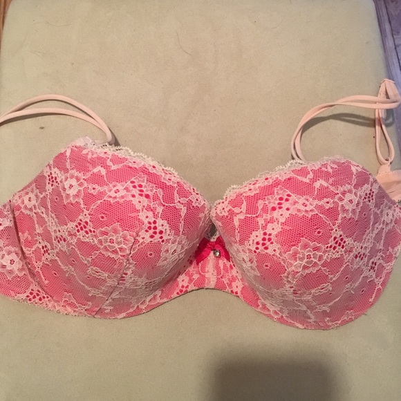 Victoria's Secret padded pink lace demi bra.