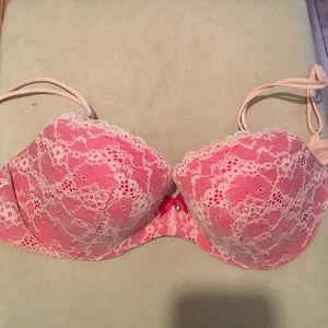 Victoria's Secret padded pink lace demi bra.