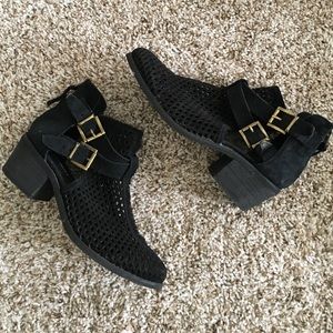 Black Cut Out Suede Booties