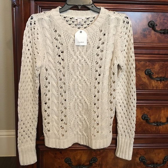 Caslon Open Knit Fisherman's Sweater Cream S NWT