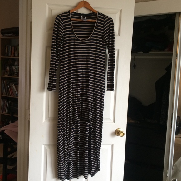 BCBGMAXAZRIA Striped Scoop Neck high low dress
