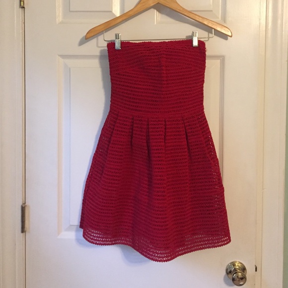 Strapless red mini dress