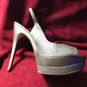 Bakers gold shimmering sling back peekaboo heels