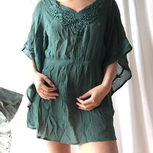 Dark Green Batwing Beach Cover Up