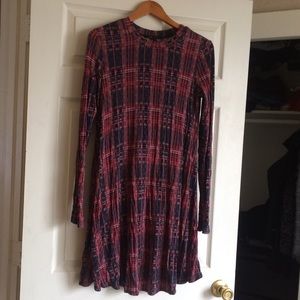 BCBGMAXAZRIA Plaid Navy and Red Cotton shift dress